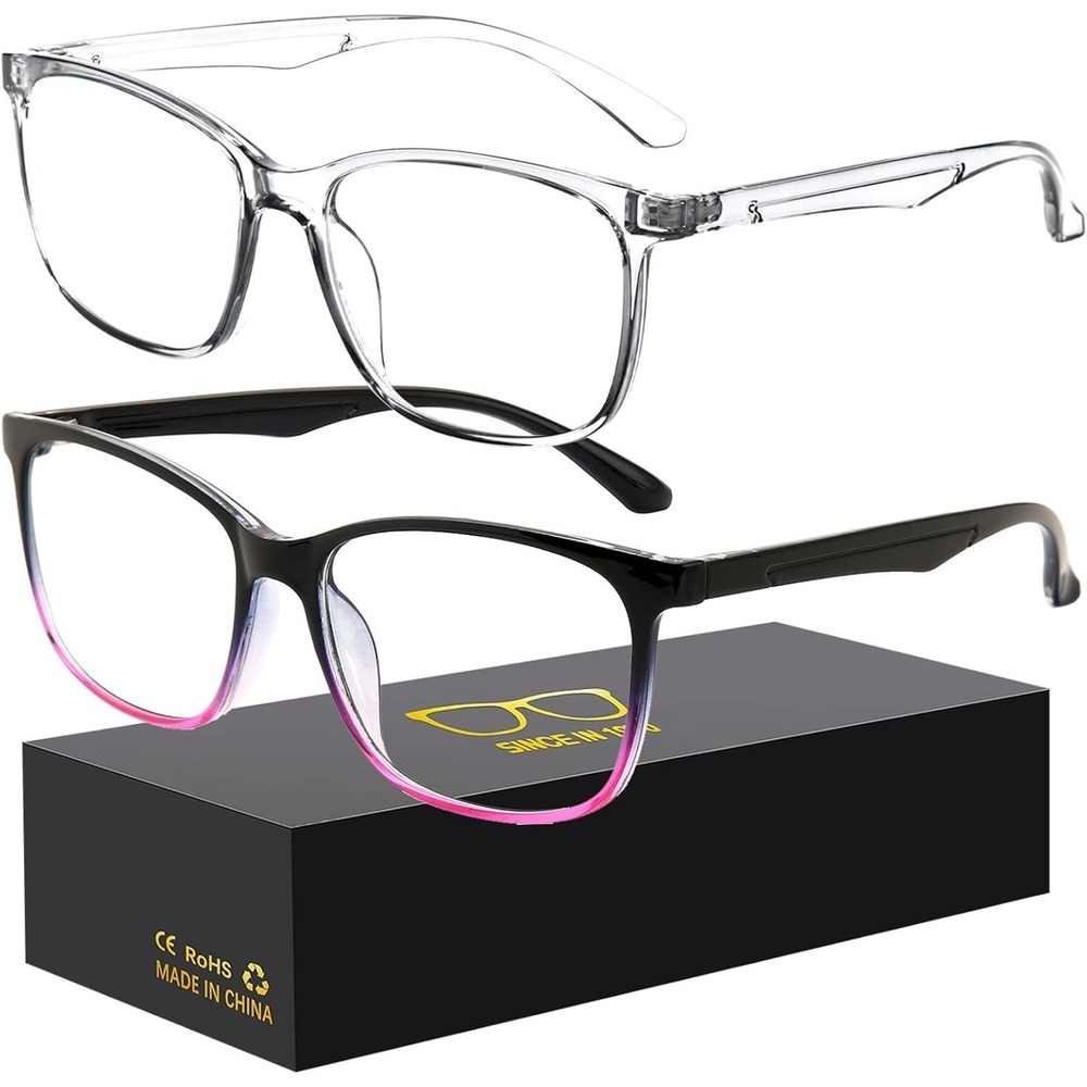 2 Blue-Light Blocking Fashionable Anti Eyestrain UV Glasses for Women Men NIB